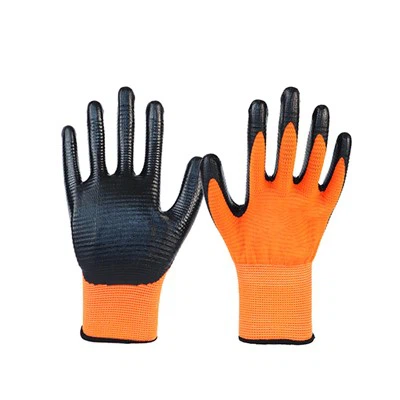 13 針オレンジリブポリエステル黒ニトリル